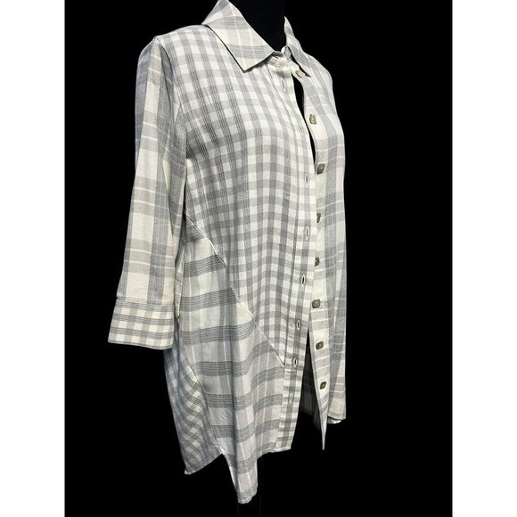Soft Surroundings Plaid Button Front Tunic Shirt Womens MEDIUM 3/4 Sleeves casua - Picture 5 of 7